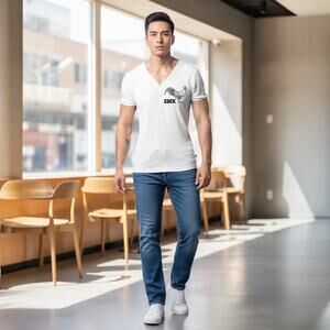 Andrew Christian Rooster Deep V-Neck Tee White Large